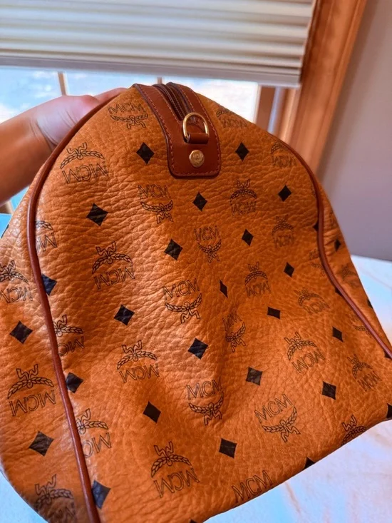 MCM Cognac Monogram Visetos Duffel Bag with Brown Leather Trim - Picture 4 of 10